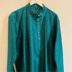Turquoise & Gold Men’s Kurta and Bottoms